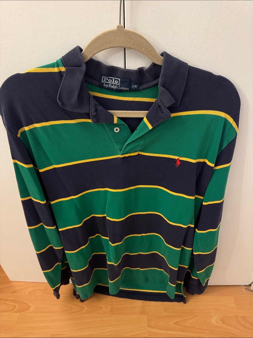 Polo by Ralph Lauren Green, Navy & Yellow Striped Rugby Polo